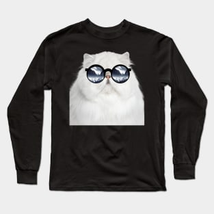 A white cat wearing glasses Long Sleeve T-Shirt